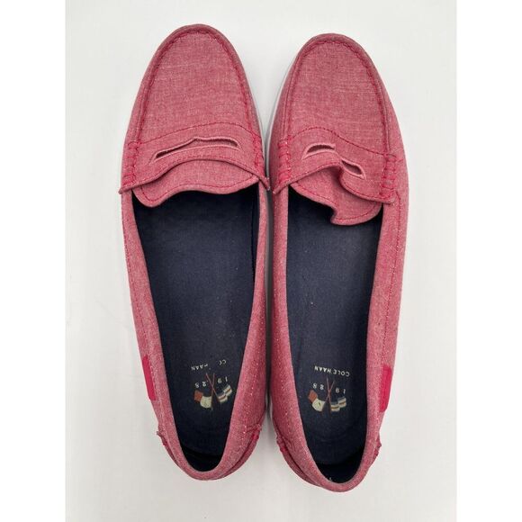 COLE HAAN Nantucket Penny Loafers Red Chambray/Optic White Shoes Women's 10 B - Picture 3 of 8